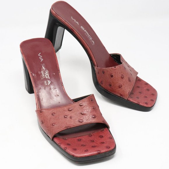 Via Spiga Shoes - VIA SPIGA Amalfi Red Merlot Ostrich Leather Mules
